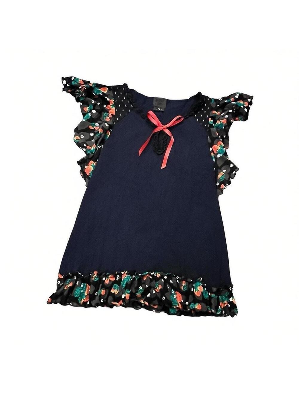 Anna Sui Strawberry Ribbon Lace Trim Top